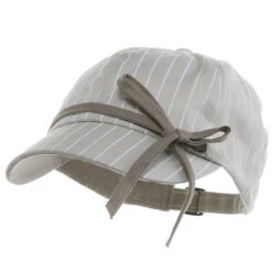 Ladies White Stripe 6 Panel Newsboy Hat