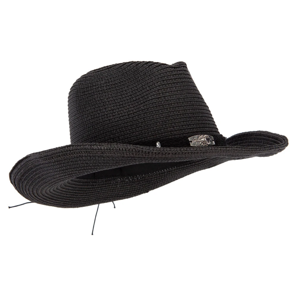 Women's Paper Braid Bead Accented Pinched Crown Cowboy Hat - Image 9