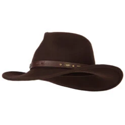 Unisex Brass Accented Leather Band Pinched Fedora Crown Outback Hat