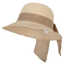 Women's Paper Braid Cotton Wide Ribbon Tie Accented Bucket Hat