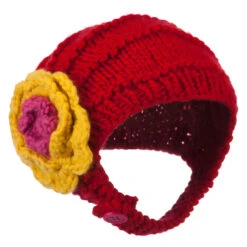 Girl's Flower Detail Chin Ski Beanie