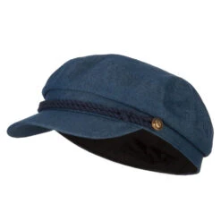 Chambray Denim Captain Cap With Rope Trim And Metal Buttons