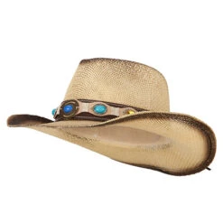 Pleather Precious Stone Accented Straw Cowboy Hat