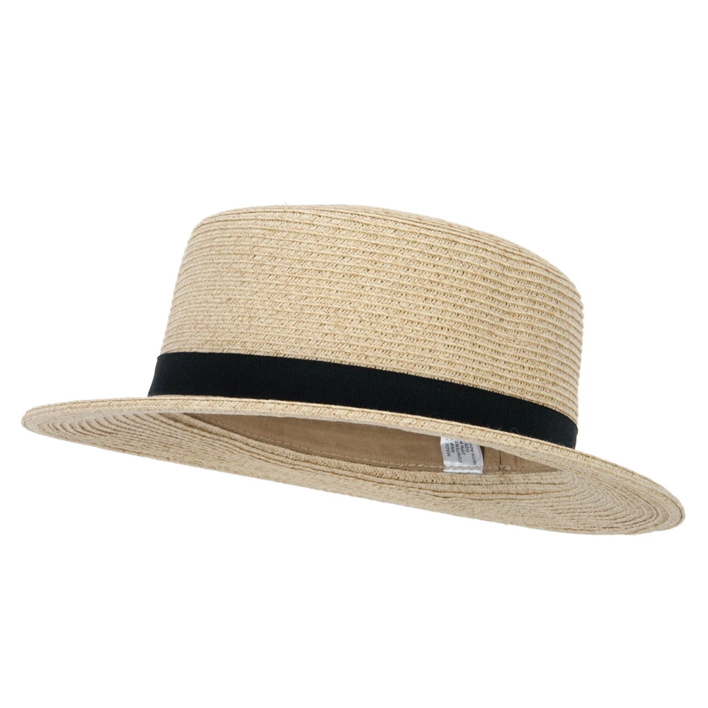 Women's Paper Braid Grosgrain Band Accented Boater Hat