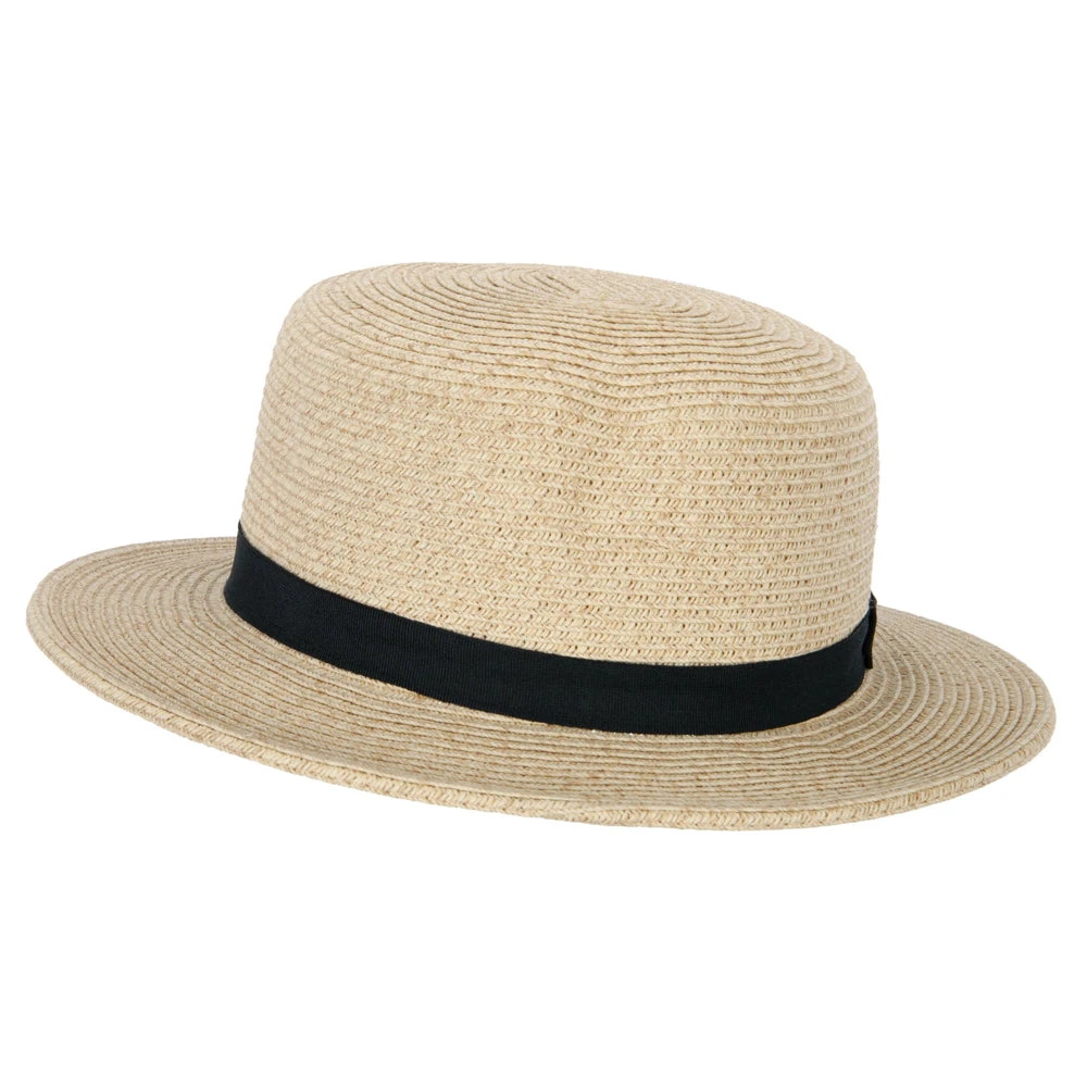 Women's Paper Braid Grosgrain Band Accented Boater Hat - Image 2