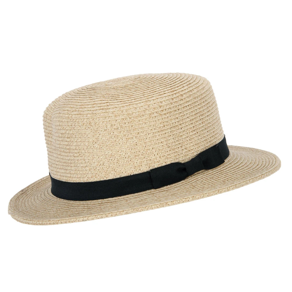 Women's Paper Braid Grosgrain Band Accented Boater Hat - Image 3