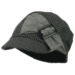 Karly 6 Panel Herringbone Rectangle Buckle Cabbie Cap