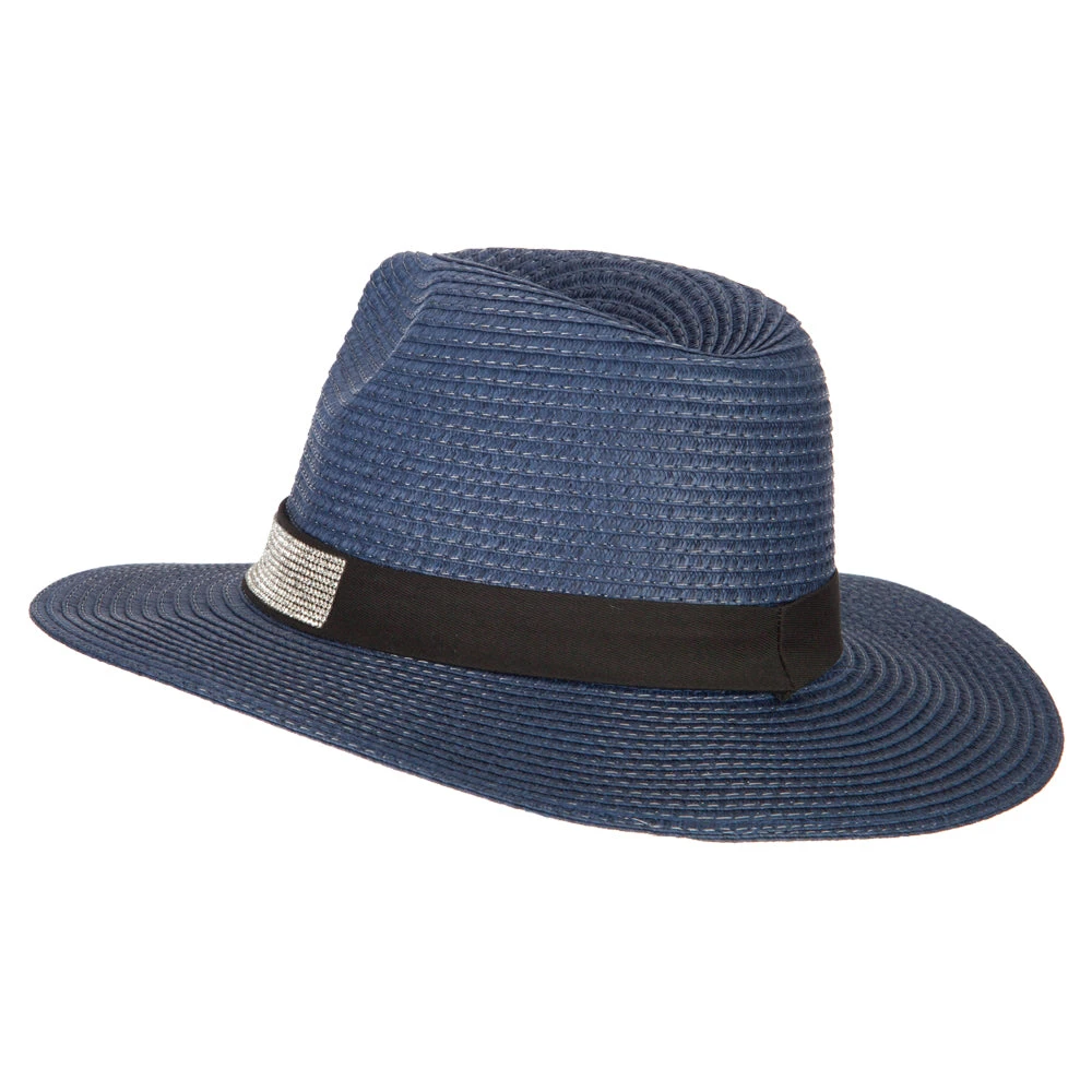 Ladies Paper Straw Rhinestone Band Panama Fedora Hat - Image 12