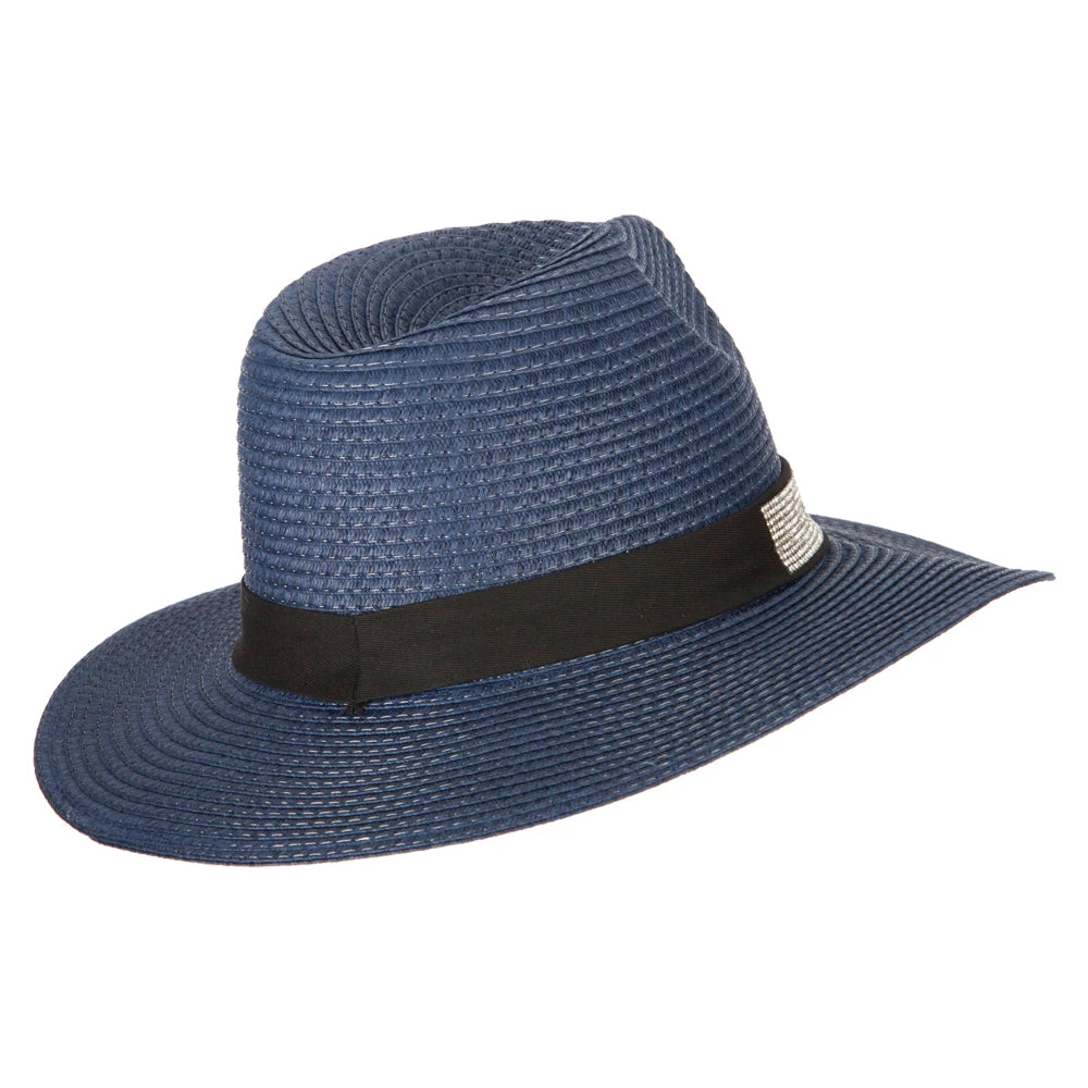 Ladies Paper Straw Rhinestone Band Panama Fedora Hat - Image 13