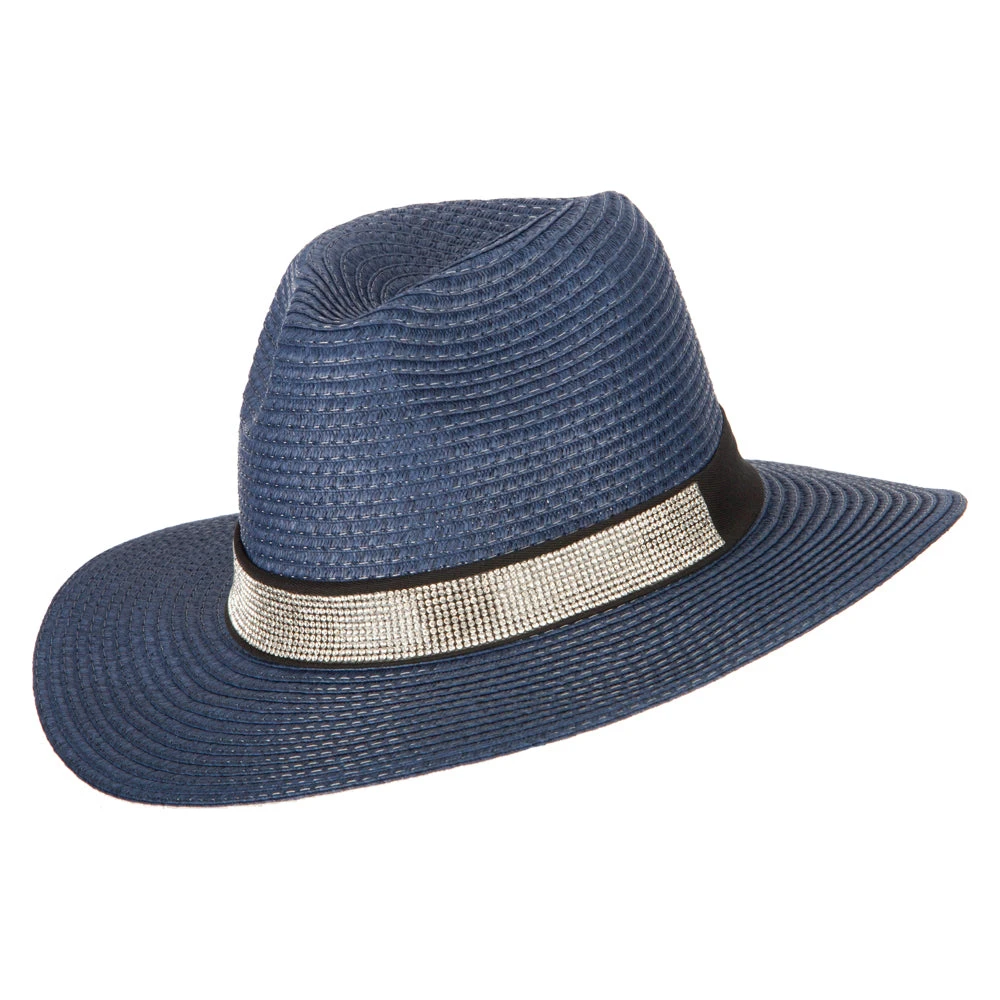 Ladies Paper Straw Rhinestone Band Panama Fedora Hat - Image 15