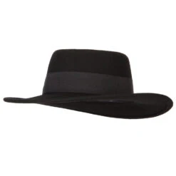 Women's Wool Felt Wide Black Ribbon Band Gambler Hat