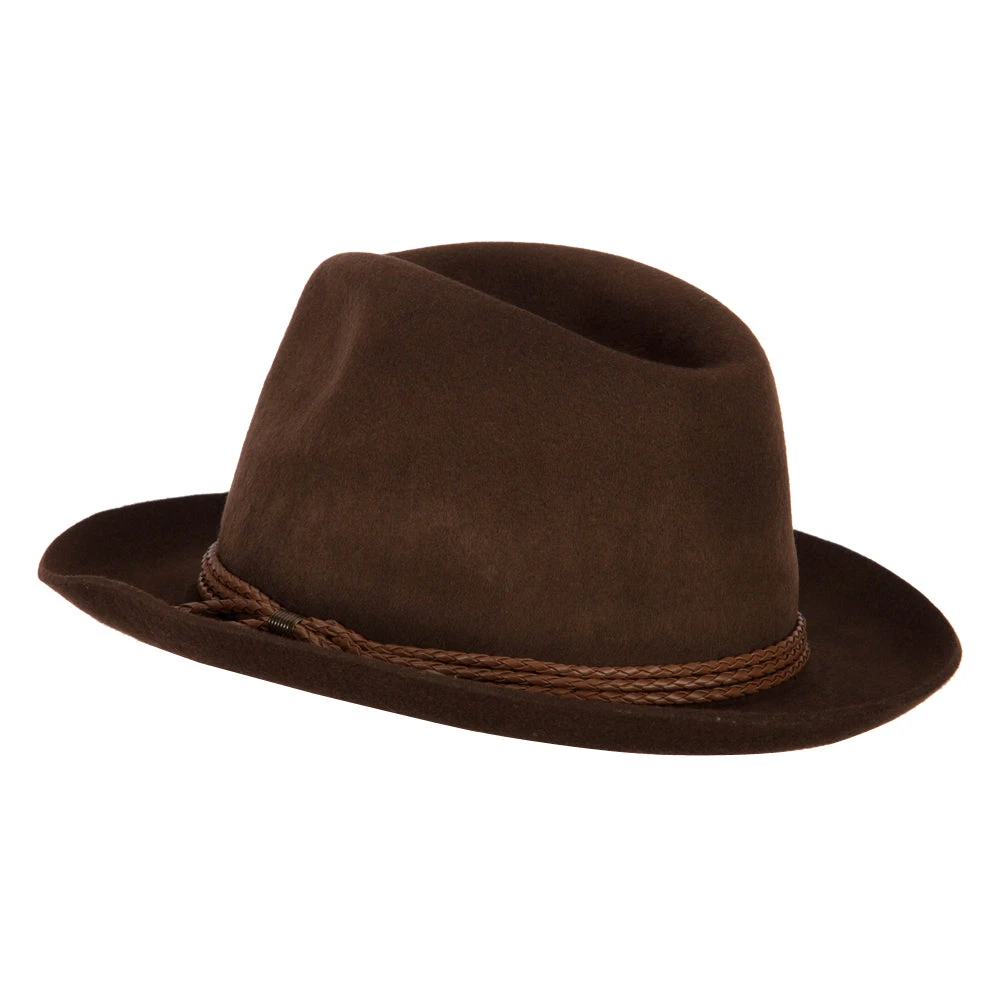 Unisex Braided Leatherette Band Pinched Crown Brushed Wool Felt Fedora Hat - Image 2