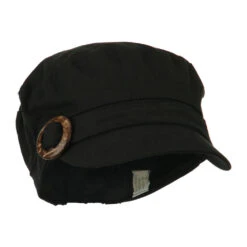 Viscose Linen Army Cap With Coconut Buckle Accent