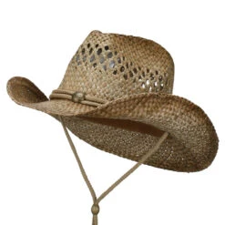 Vented Tea Stained Raffia Hat With String