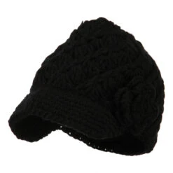 Women's Acrylic Crocheted Brim Cabbie Cap
