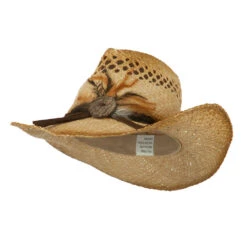 Women's Raffia Cowboy Hat With Coconut Shell Button Detail