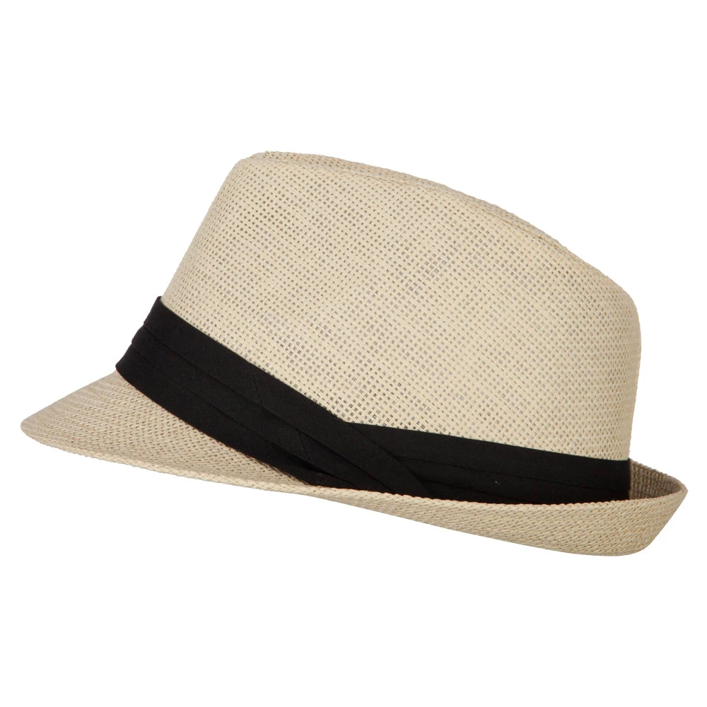 Youth Paper Straw Pinch Top Fedora Hat - Image 15